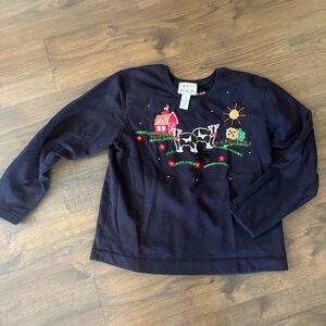 Quacker Factory Navy Kids Farm Scene Long Sleeve Tee